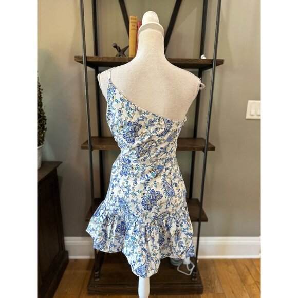 Milly Brinlee Paisley Asymmetric Side Cut Out Mini Dress Blue Womens Size 8 - Picture 9 of 12